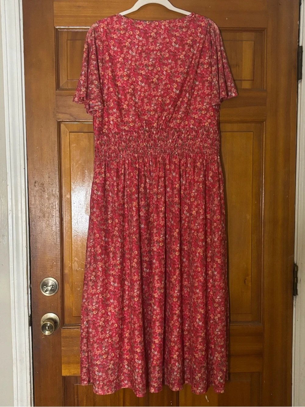 Lane Bryant Red Floral Smocked V-Neck Midi Dress